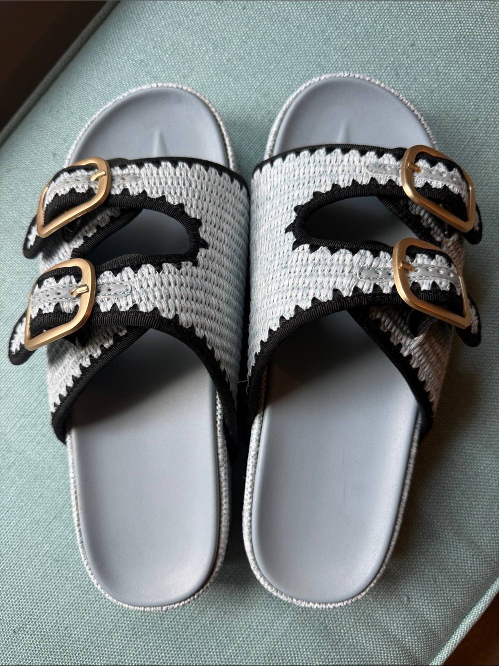 Amazon Woven Dual-Buckle Slide Sandals-never worn